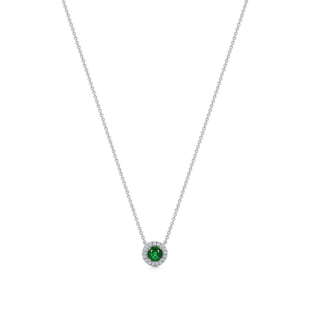 Tiffany Soleste® pendant in platinum with diamonds and an emerald.