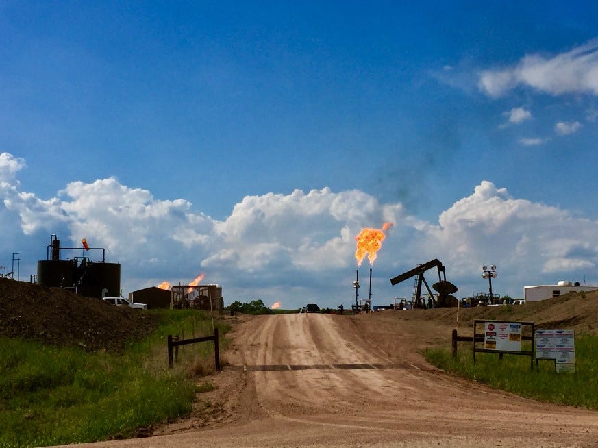 Photo of methane flames at oil rig in North Dakota