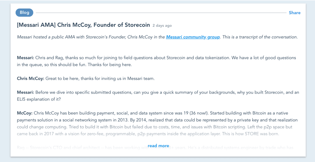 [Messari AMA] Chris McCoy, Founder of Storecoin