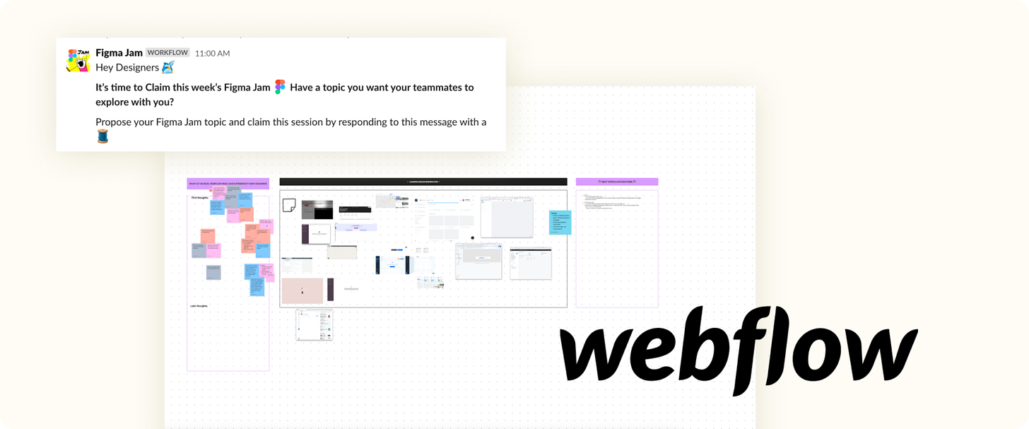 Image of Slack message with Figma file and Webflow logo