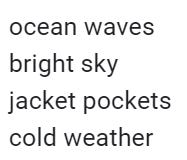 ocean waves bright sky jacket pockets cold weather