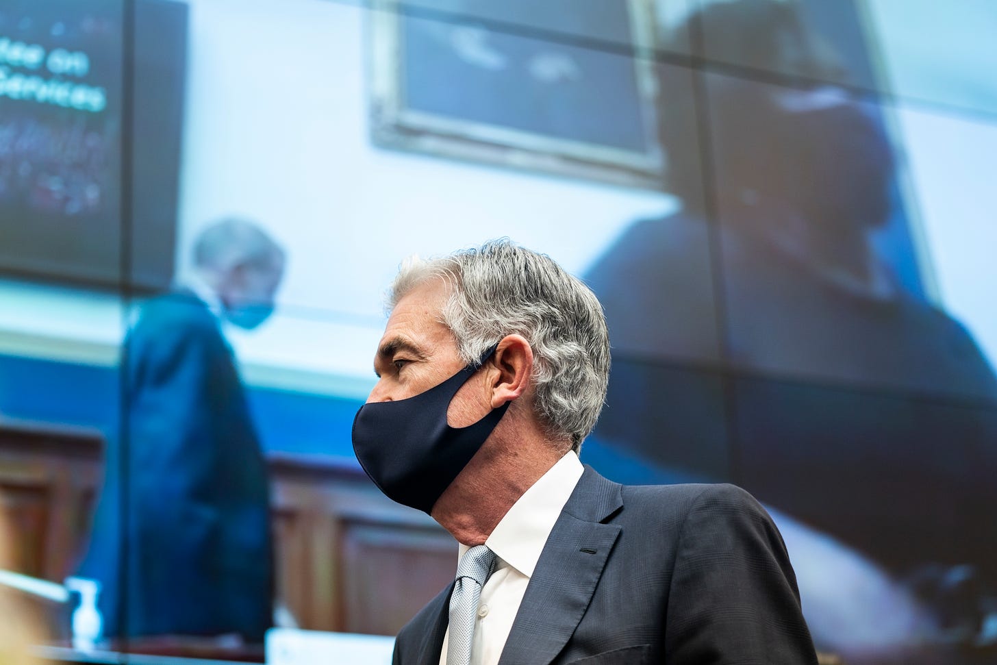 Federal Reserve Chair Jerome Powell prepares to speak at a House Financial Services Committee hearing on Oversight of the Treasury Department's and Federal Reserve's Pandemic Response in the Rayburn House Office Building on December 2, 2020 in Washington, DC. 