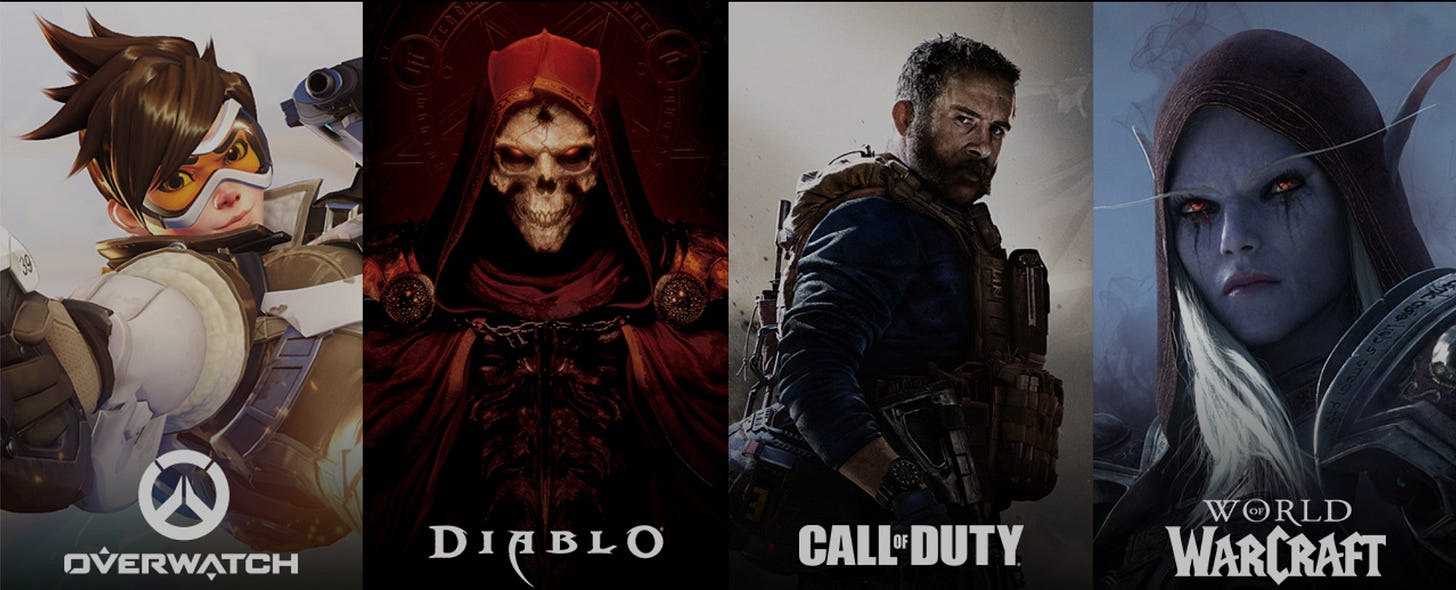 Images from Overwatch, Diablo, Call of Duty, and World of Warcraft. (Activision Blizzard)