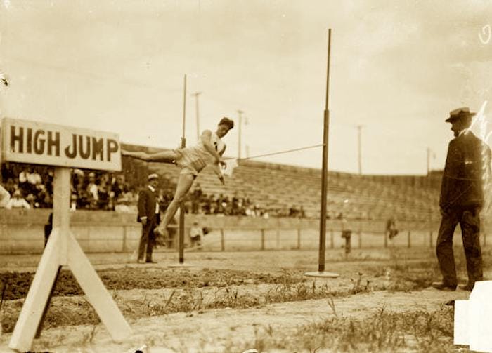 A high jumper competes at the 1904 Olympic Games