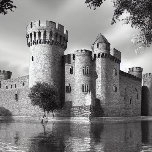 AI prompt: The castle is surrounded by a moat, which serves as an additional line of defense against invaders.