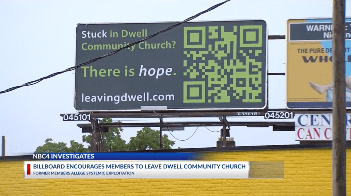 Former members of Ohio church put up billboard to help others escape | Billboard urges others to leave Dwell Community Church