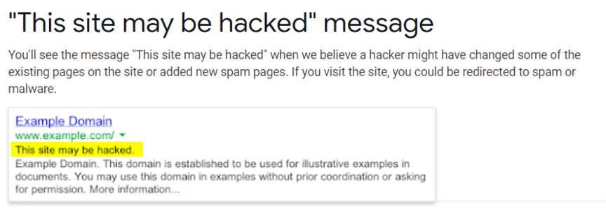 this site may be hacked message wordpress