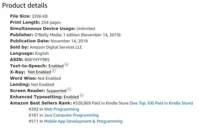 Amazon stats, Kotlin Cookbook, 15 Dec 2019