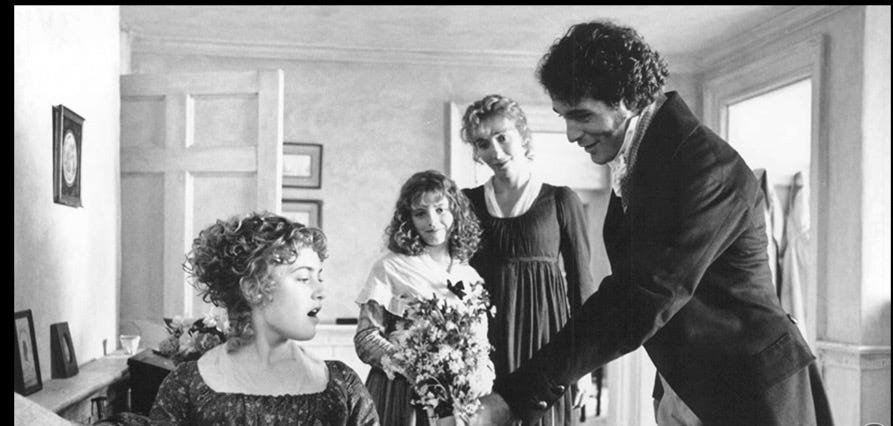 Whatever Mr. Willoughby is selling, you’re not buying it. Pictured here actors Greg Wise as Willoughby offering a bouquet to Kate Winslet as Marianne (with actors Emma Thompson and Myriam Francois looking on) from director Ang Lee’s 1995 film adaptation of Jane Austen’s ‘Sense and Sensibility’ Whatever Mr. Willoughby is selling, you’re not buying it. Pictured here actors Greg Wise as Willoughby offering a bouquet to Kate Winslet as Marianne (with actors Emma Thompson and Myriam Francois looking on) from director Ang Lee’s 1995 film adaptation of Jane Austen’s ‘Sense and Sensibility’