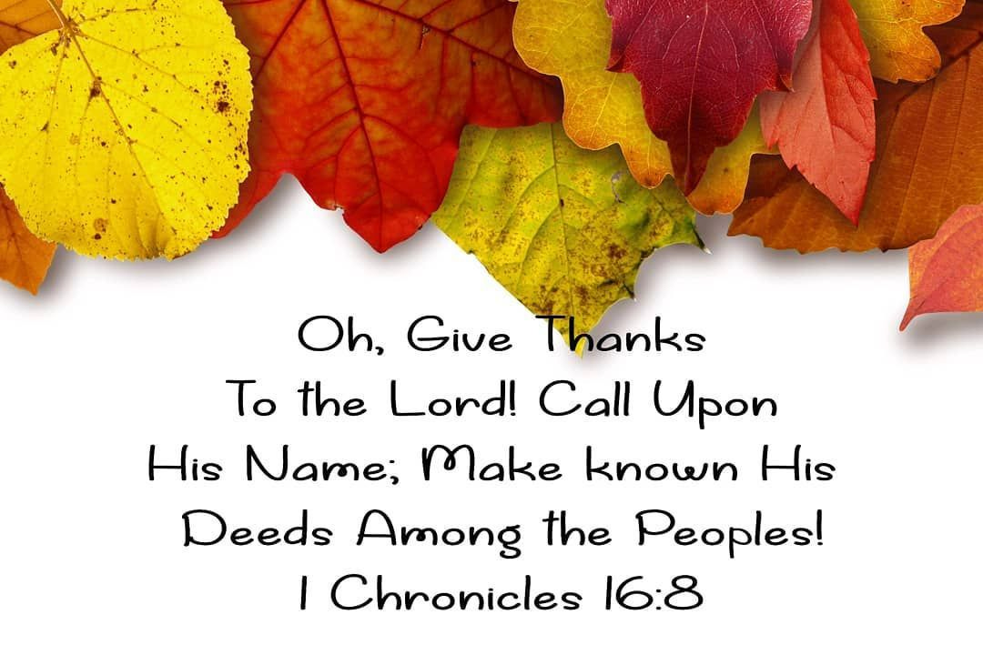 1 Chronicles 16:8 (ESV) Oh give thanks to the Lord; call upon his name; make known his deeds ...