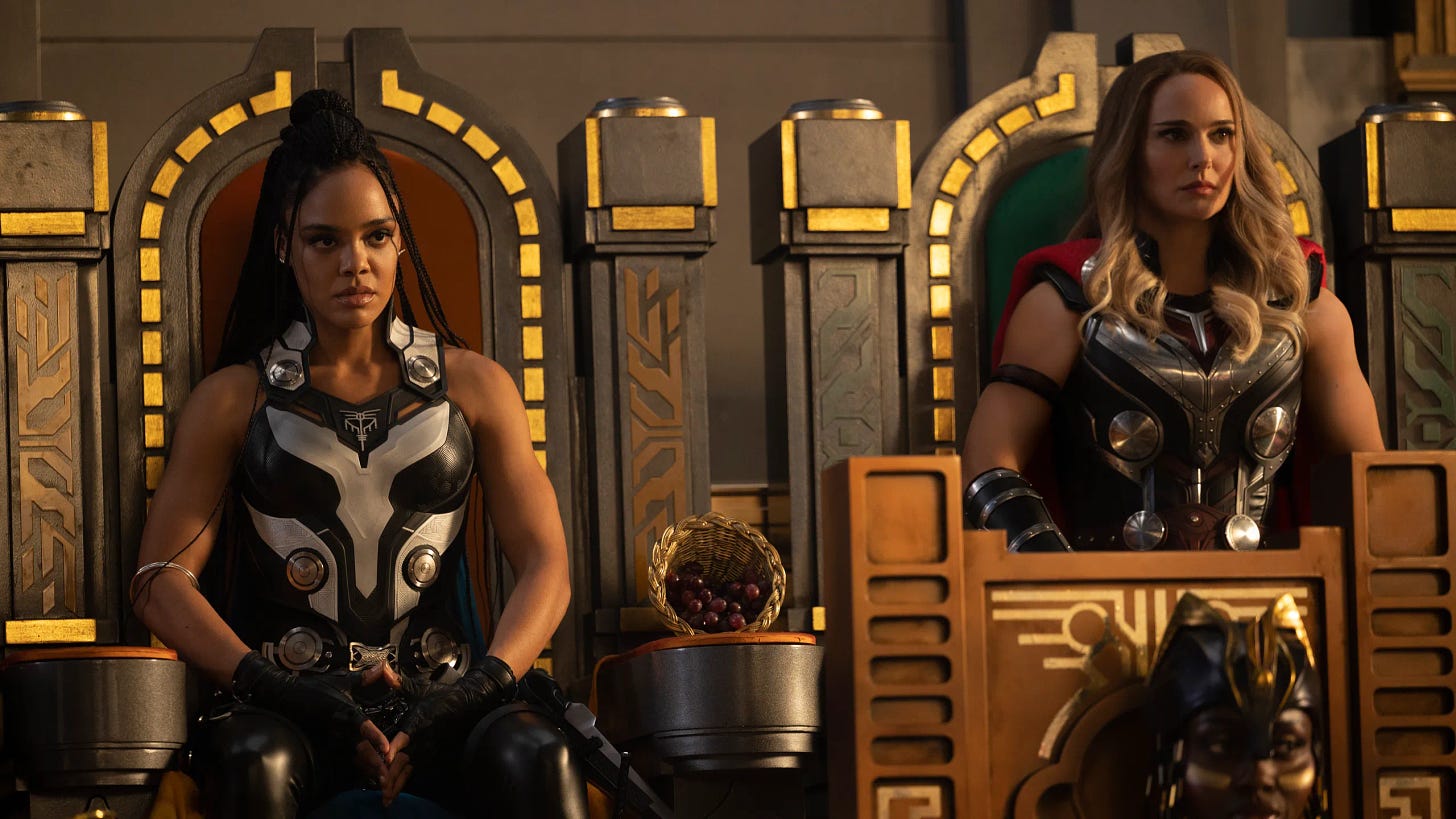 natalie portman and tessa thompson in thor love and thunder