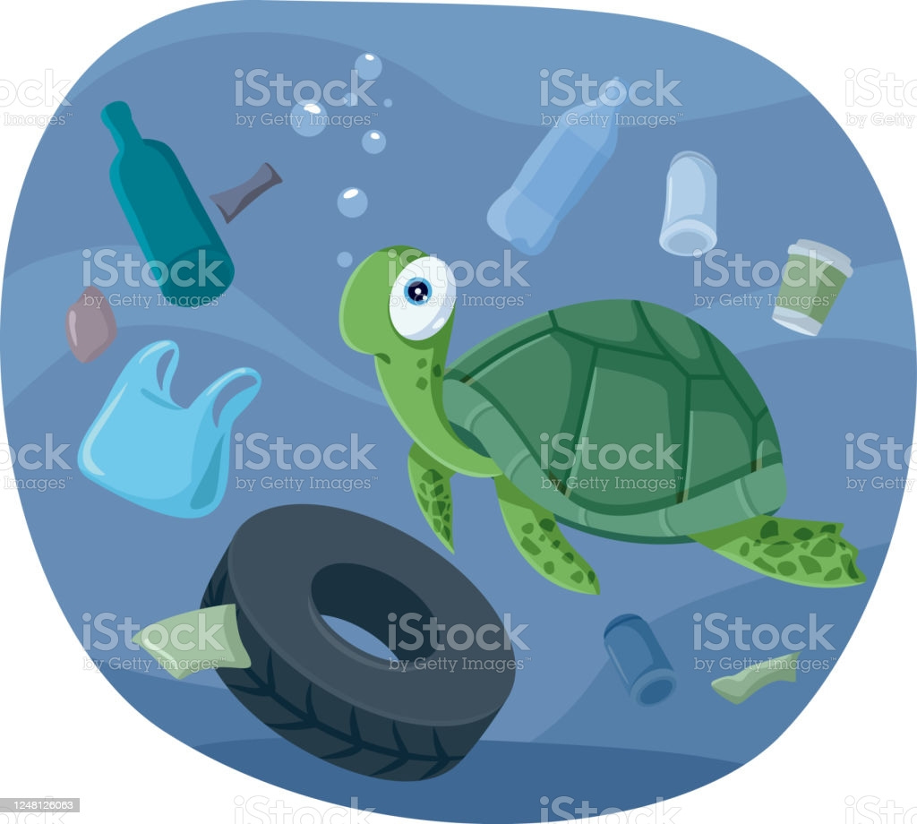 Turtle caught in pollution