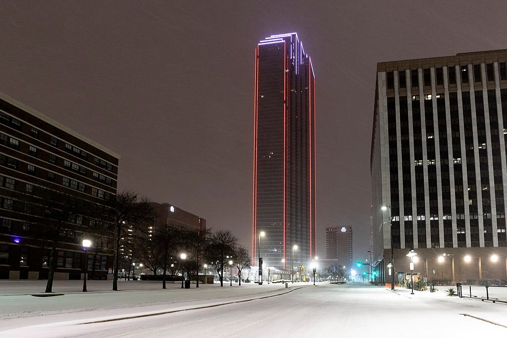 The Bank of America building in Dallas, Texas on February 15, 2021