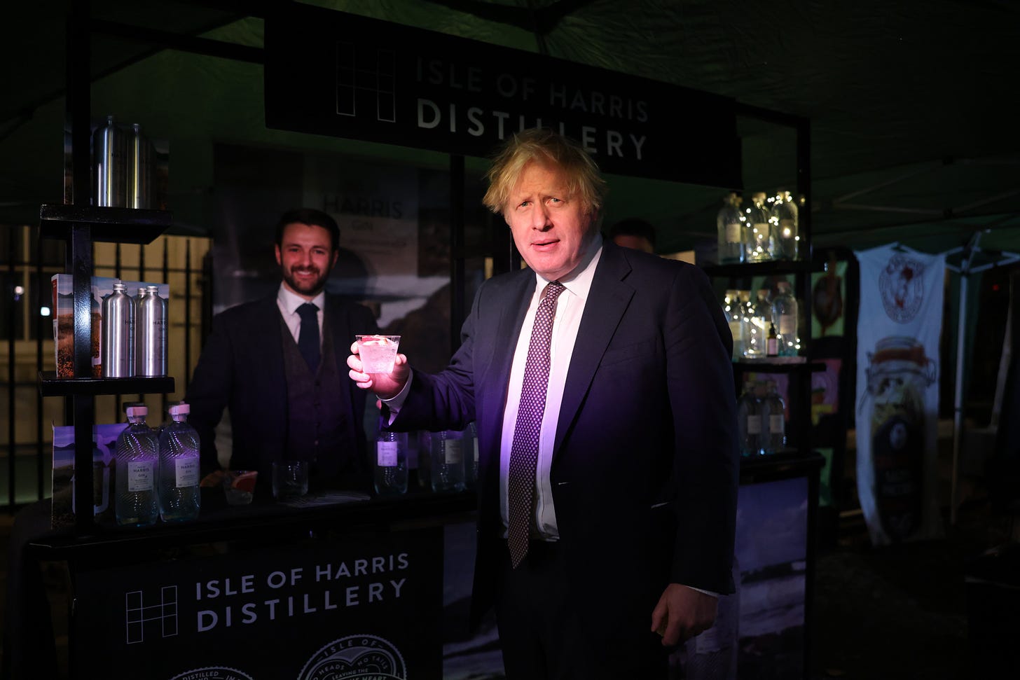 UK PM Boris Johnson stopping by food and drink stalls in Downing Street, London in earlier this month. (Image: Twitter/@10DowningStreet)