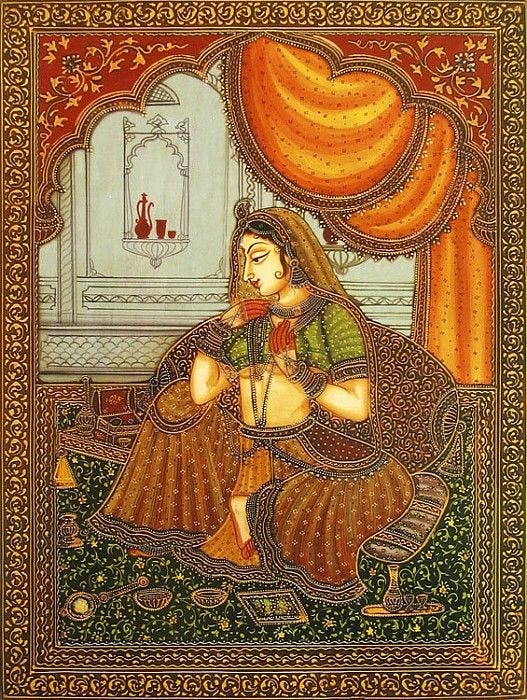 The Rajput Princess Adorning Herself | Mughal paintings, Female art painting,  Mughal miniature paintings
