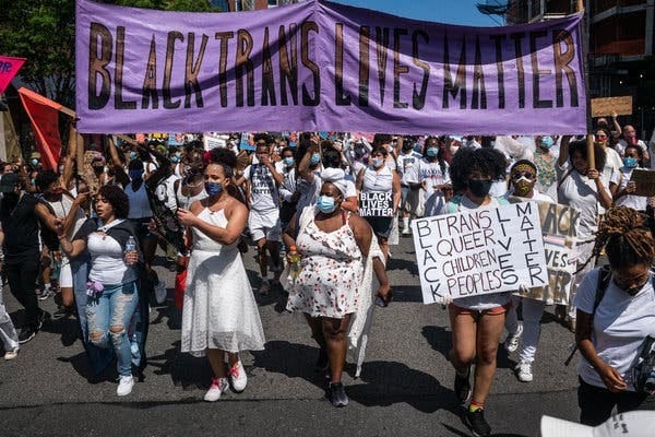 Protesters dancing and marching in support of black trans people in Brooklyn, N.Y., on June 14.