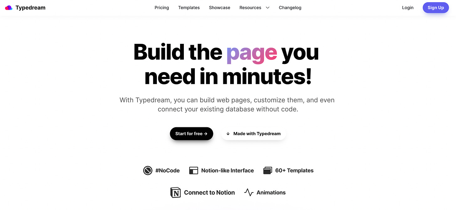 Typedream landing page preview