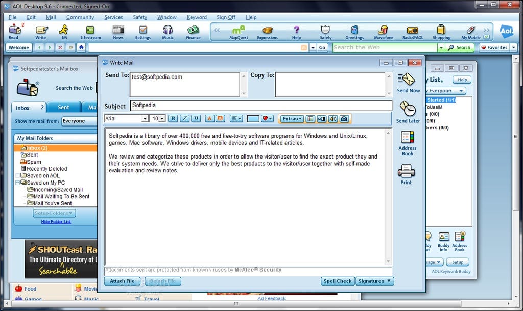 Screenshot of AOL experience showing email