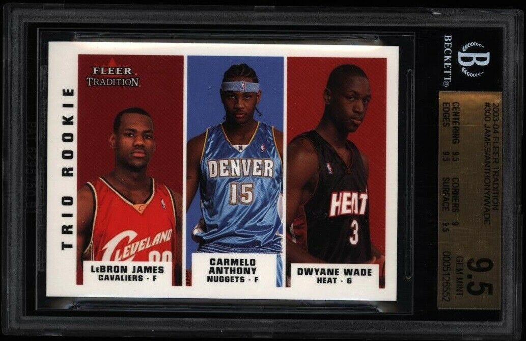 Image 1 - 2003-FLEER-TRADITION-TRIO-ROOKIE-LEBRON-JAMES-WADE-RC-BGS-9-5-GEM-MINT-2003-04