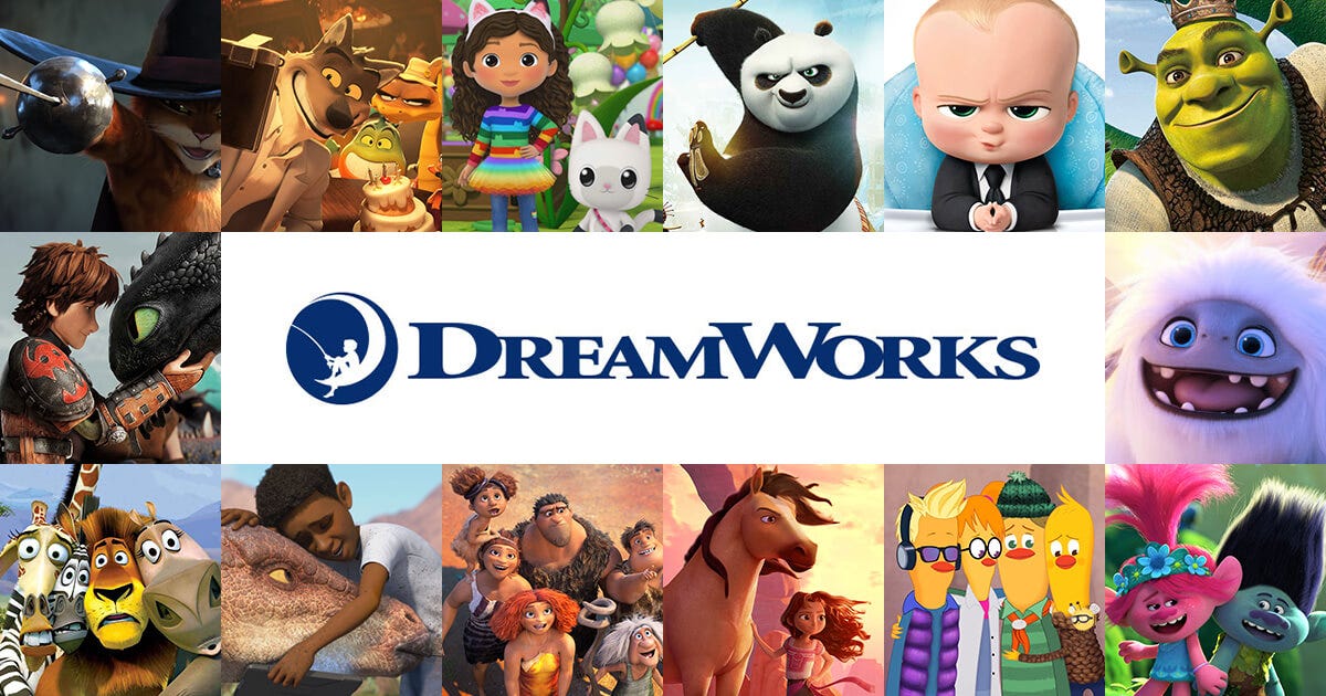 Many of DreamWorks' most popular works surrounding the logo.