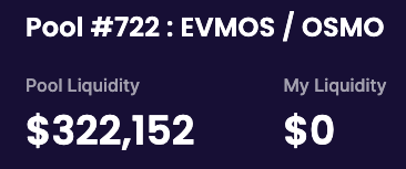Pool #722:EVMOS and OSMO. Pool Liquidity of about $322,000