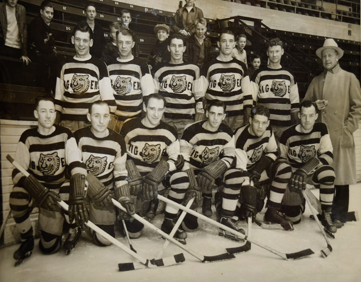A team photograph of the historic Calgary Tigers hockey team.