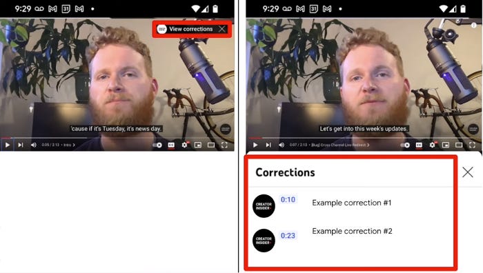 YouTube Corrections