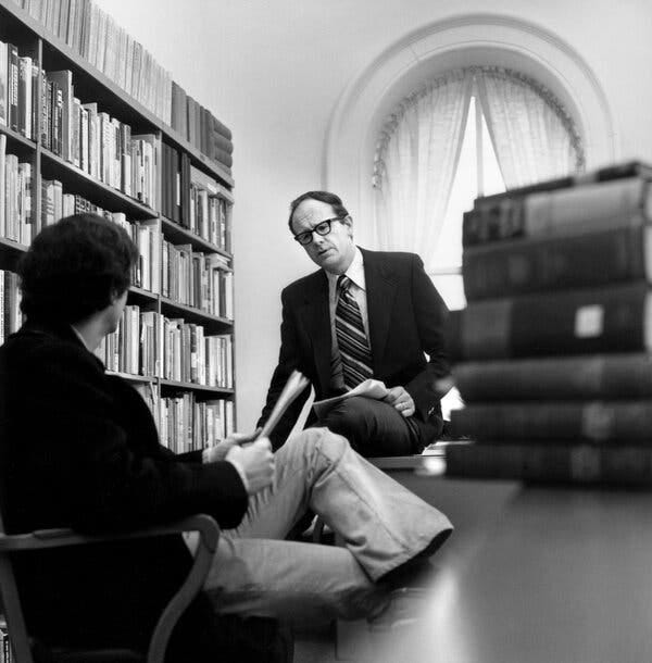 The Cornell University historian Walter LaFeber with a student in 1973. He became a full professor in 1967 and, unlike many colleagues, continued to teach undergraduates regularly.