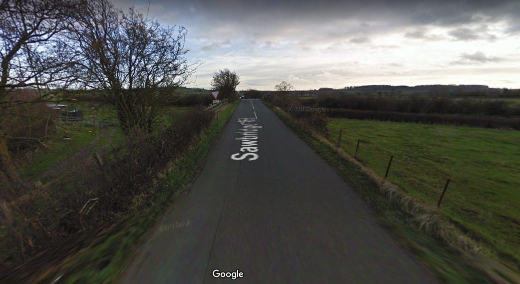 Sawbridge Road, near Flecknoe. Picture from Google Street View
