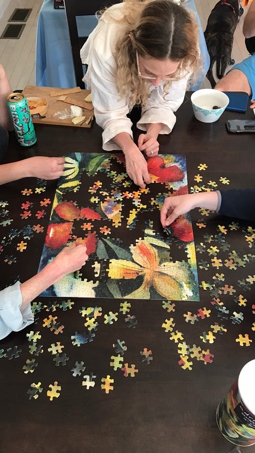 Me and some friends doing a puzzle