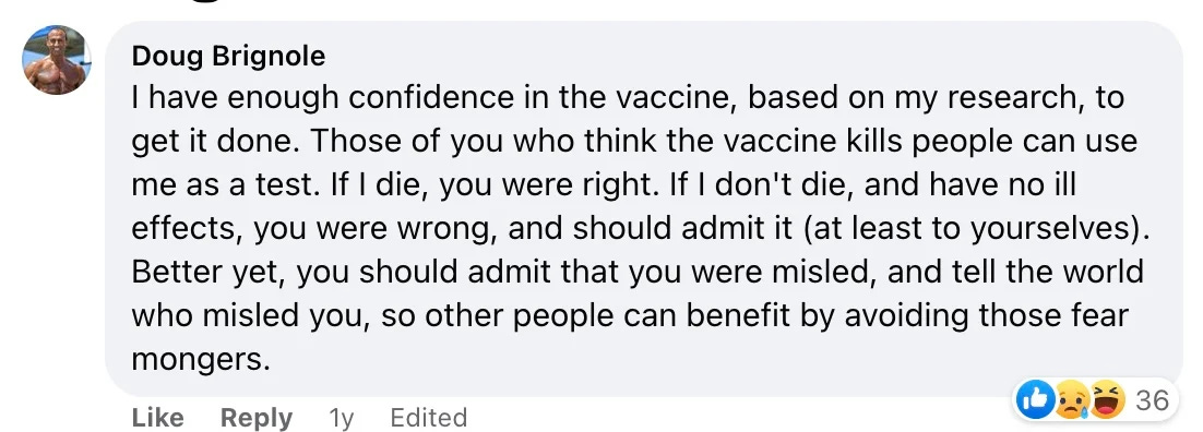 Kutipan Twitter dari Doug Brignole vaksin covid