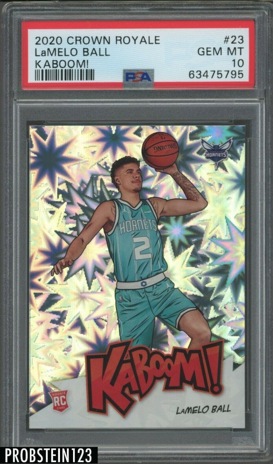 Image 1 - 2020-21 Panini Crown Royale KABOOM! #23 LaMelo Ball RC Rookie PSA 10 HOT CARD