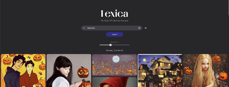Screenshot of the front page of the Lexica.art site