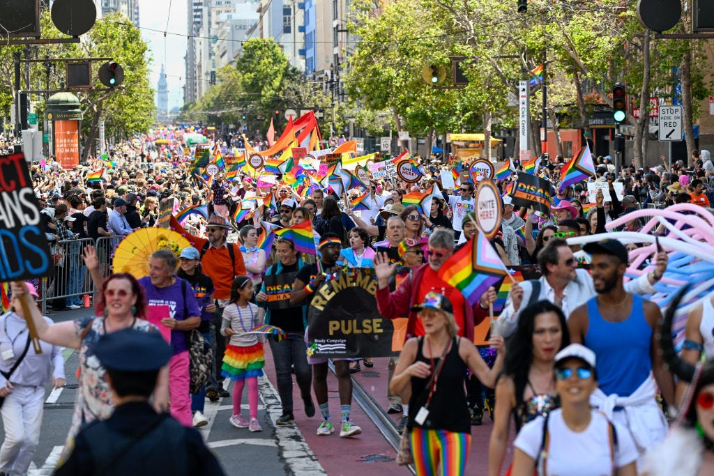 Pride marchers down Market Street
