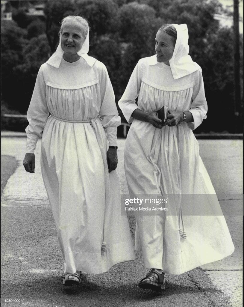 Darmstadt Sisters' Interesting Habits -- Sister Eulalia (left) and Sister Josephia - "We are here to serve Jesus.""Great guilt lies upon our nation. But he who is for given much loves much, as it is written in the Gospel."Sister Eulalia and Sister Josephi
