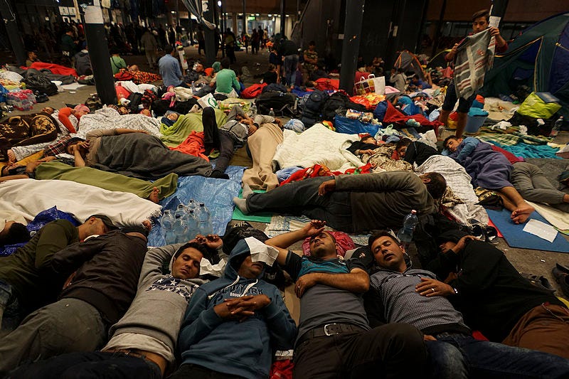 File:Syrian refugees having rest at the floor of Keleti railway station. Refugee crisis. Budapest, Hungary, Central Europe, 5 September 2015.jpg