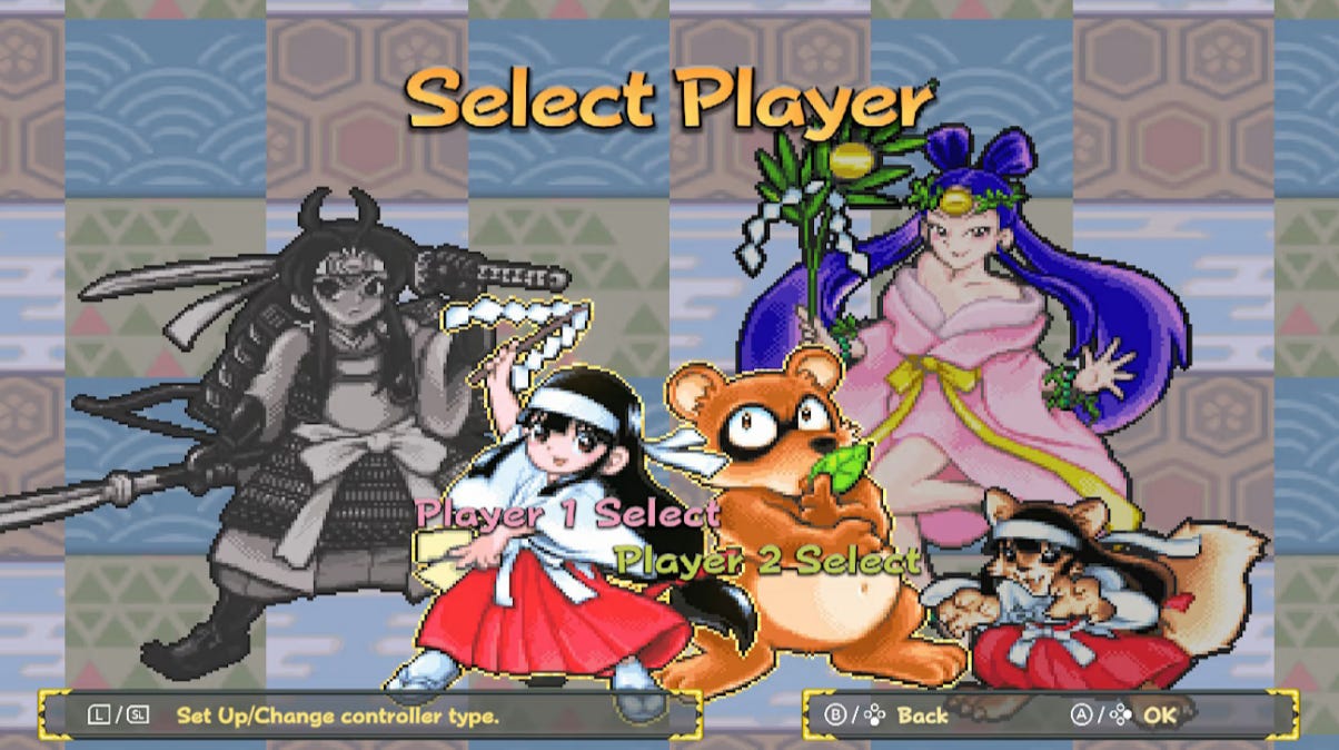 A screenshot of the player select screen, featuring all five of Reshrined's playable characters.