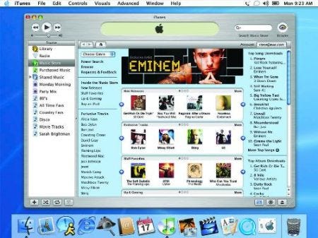 uma imagem da interface do iTunes na época do seu lançamento, em 2003.