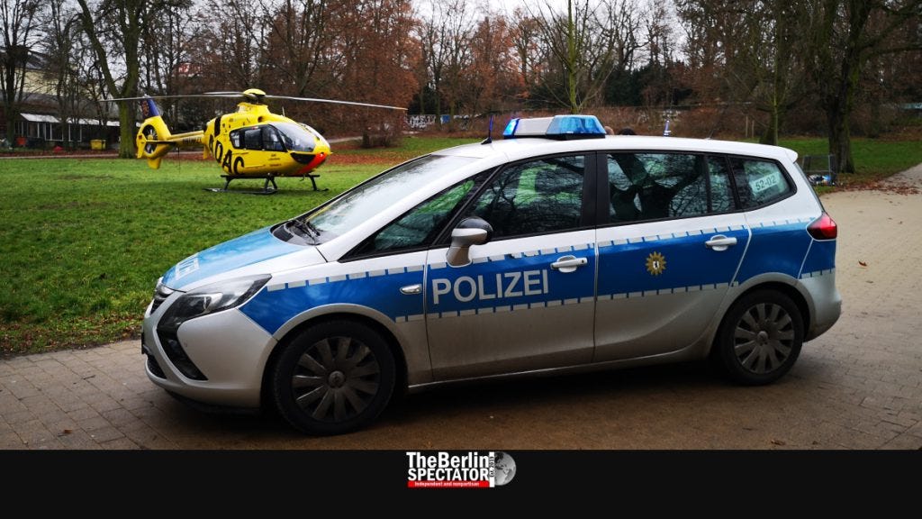 Police are guarding 'Christoph 31' at Berlin's 'Hasenheide' park in early 2020
