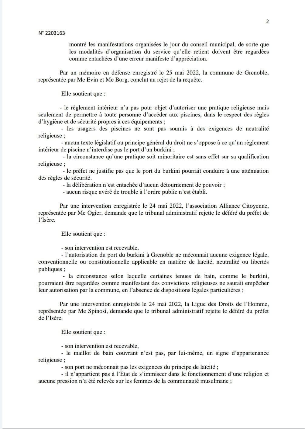 Peut être une image de texte qui dit ’2203163 montré entachces jour conseil municipal, sorte que service 'elle doivent être regardées conclut 25 rejet que seulement de permettre d'hygiene religieuse piscines pratique religicuse sont soumis religieuse principe as pratique circonstance exigences de neutralité burkini minoritaire régles justilie que sans effet port burkini qualification avéré conduire 'aucun ordre une atténuation représentée établi. Ogier, mai que Alliance Citoyenne, rejette déféré préfet l'autorisation recevable, publiques: applicable exigence laquelle par bain, comme l'Isčre. burkini, empécher Spinosi, demande que 2022, Droits 'Homme, administratif rejette déféré du préfet intervention maillot religieuse couvrant pas, méconnait appartient relevée exigences principe immiscer signe d'appartenance d'une musulmane’