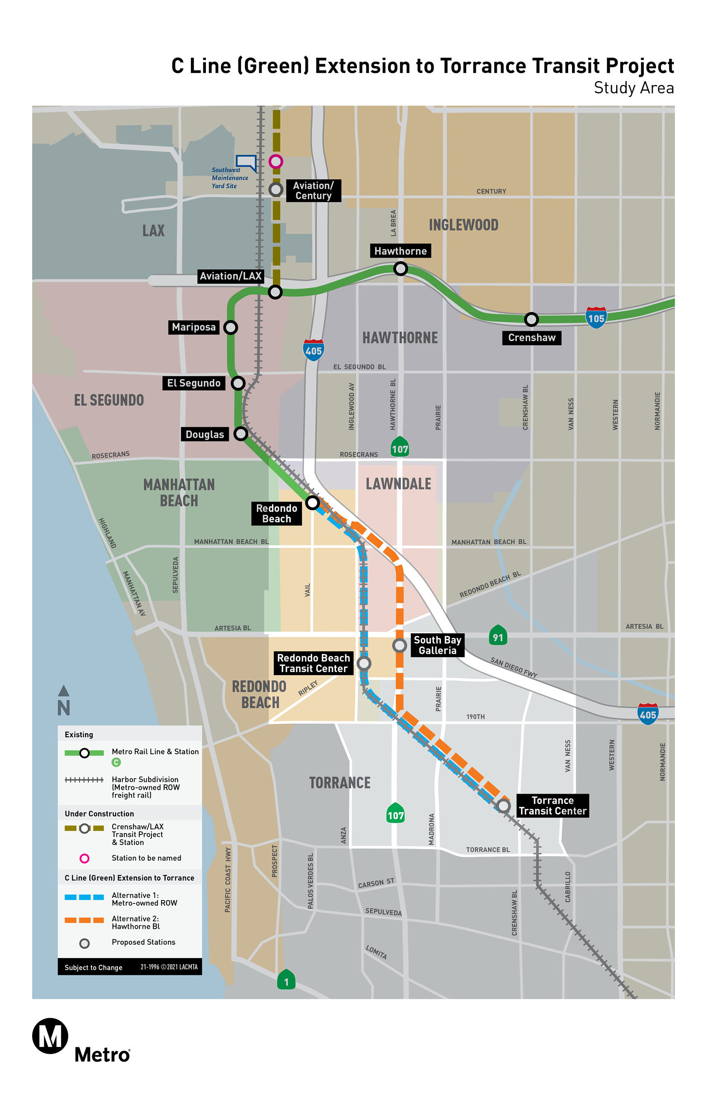 C Line (Green) Extension to Torrance Project Map