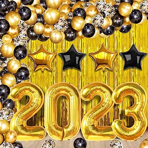 Amazon.com: Huge, Happy New Year Decorations 2023 Set - Pack of 85, Gold  2023 Balloons, Confetti | Gold Foil Fringe New Year Backdrop, New Year  Party Decorations 2023, Black and Gold New