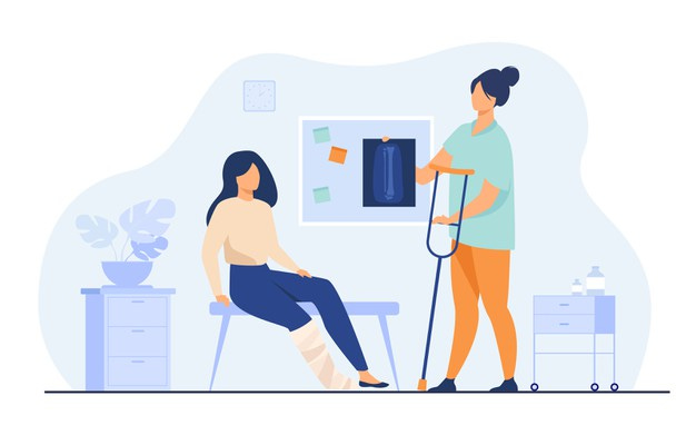 Free Vector | Woman with injured broken leg in plaster cast sitting in  doctor office, taking x ray and crutch. vector illustration for trauma,  hospital, treatment, physiotherapy concept
