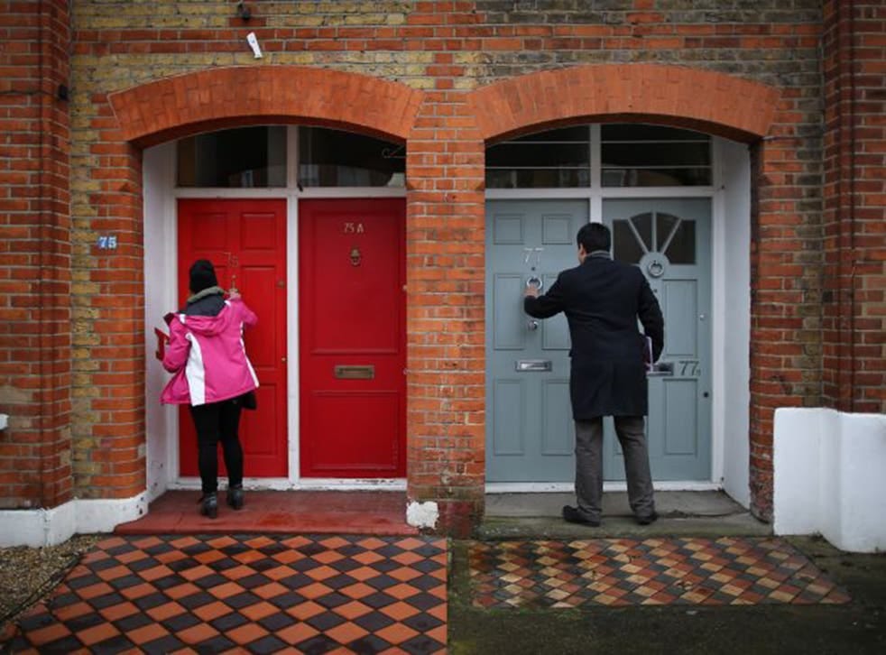 Labour Party MP Stephen Twigg, right, canvassing for votes in Battersea, south London in January