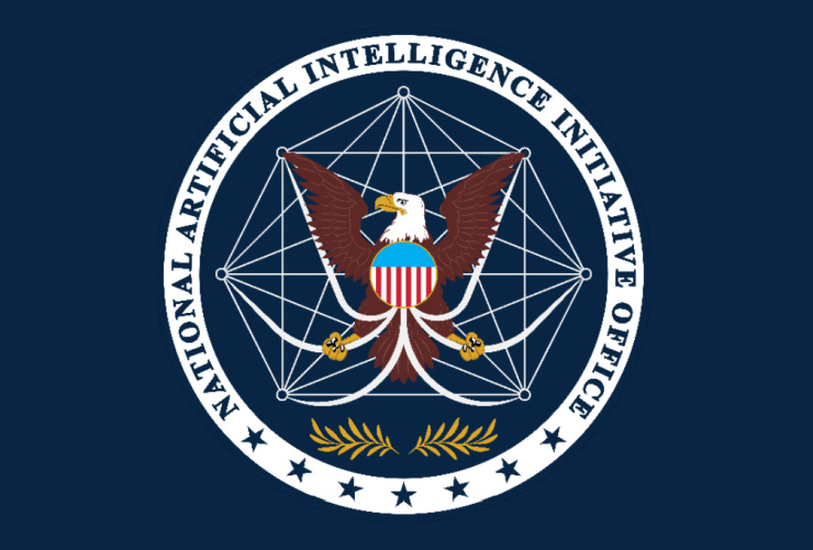 The seal of the newly established National Artificial Intelligence Initiative Office, featuring an eagle superimposed over interconnected nodes symbolizing a neural network.