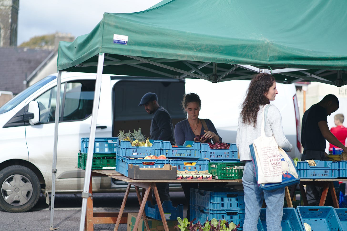 The Ancient Organics Farm stand selling local, organic, and sustainably grown produce at Skibbereen Farmers Market.