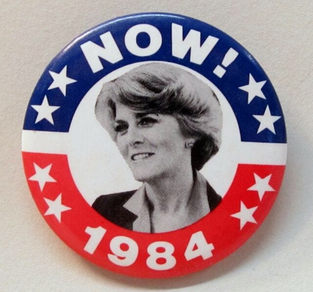 1984 Geraldine Ferraro NOW photo pinback button 2.25" celluloid