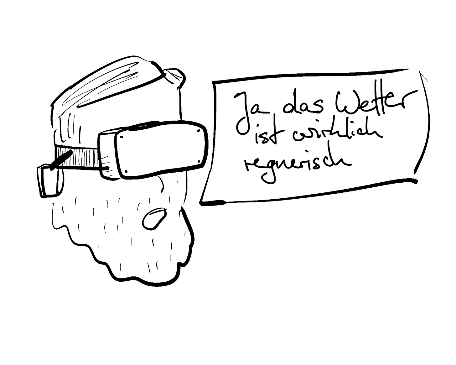Joram mit VR Brille der sagt: "Ja das Wetter ist wirklcih regnerisch"