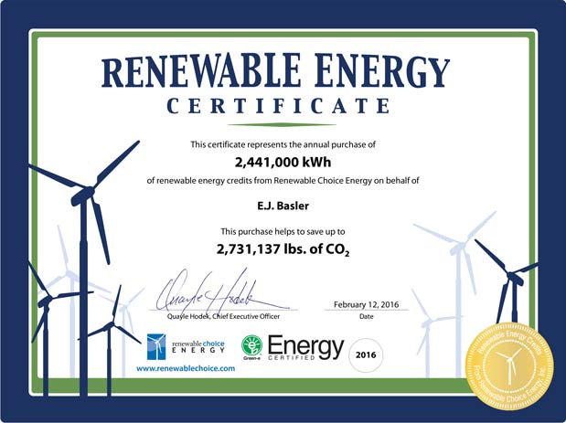 EJ-Basler-Renewable-Energy-Certificate-02-12-2016 | EJ Basler