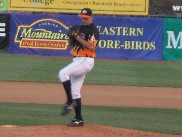 This photo from last June shows Brad Bergesen in a flaming Harley uniform. On Sunday he was just that hot in securing Delmarva's first win of 2007.